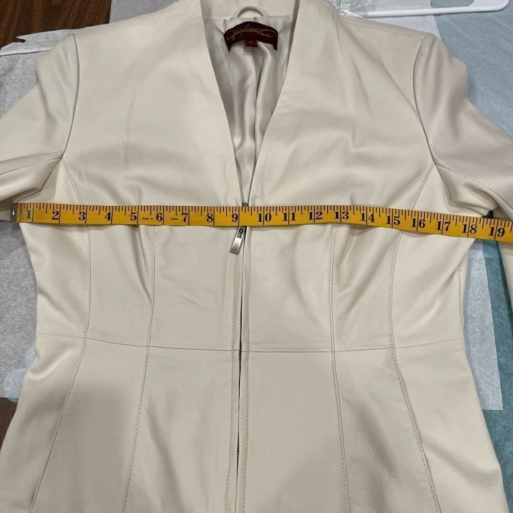 Hal Rubinstein Cream Leather Front Zipper Jacket.Size S - Picture 13 of 15